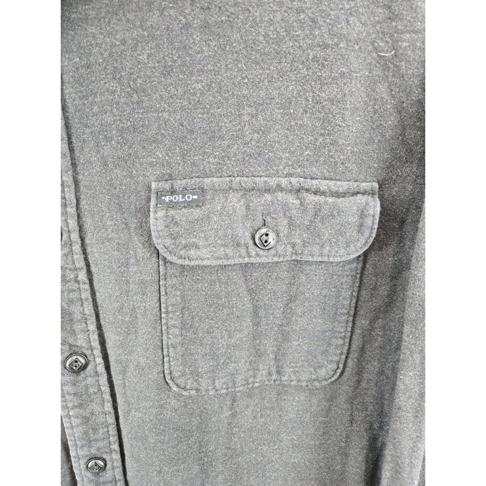 Polo Ralph Lauren Polo Flannel Shirt Mens XL Gray Flap Pocket Shacket Button Up - Picture 2 of 6